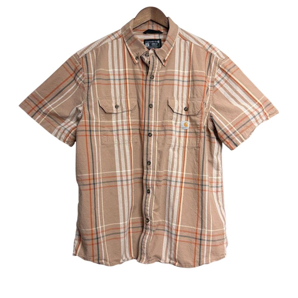 Mens Carhartt Brown Plaid Short Sleeve Button Up Shirt